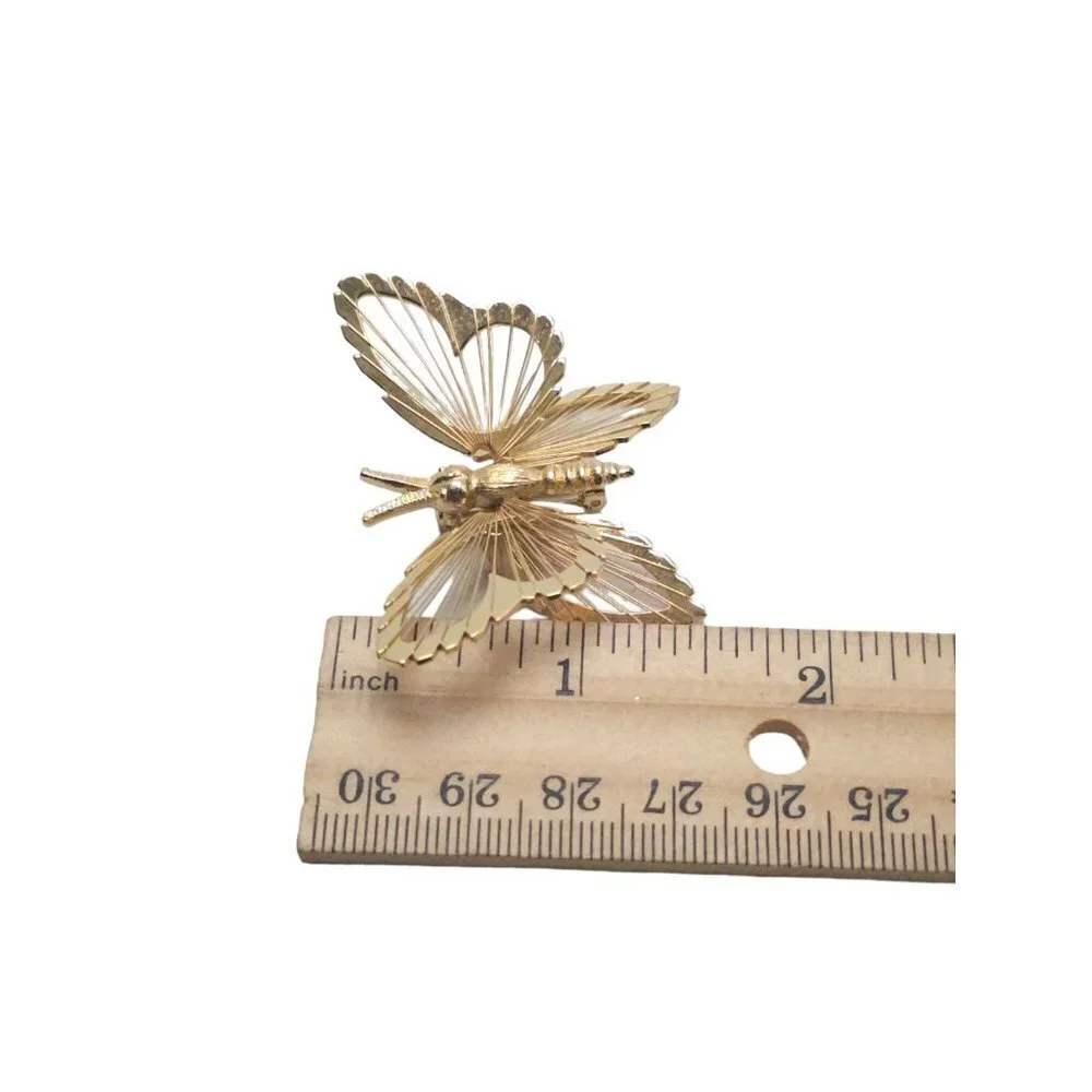 Monet Wire Design Open Work Butterfly Brooch Pin Gold Tone Vintage